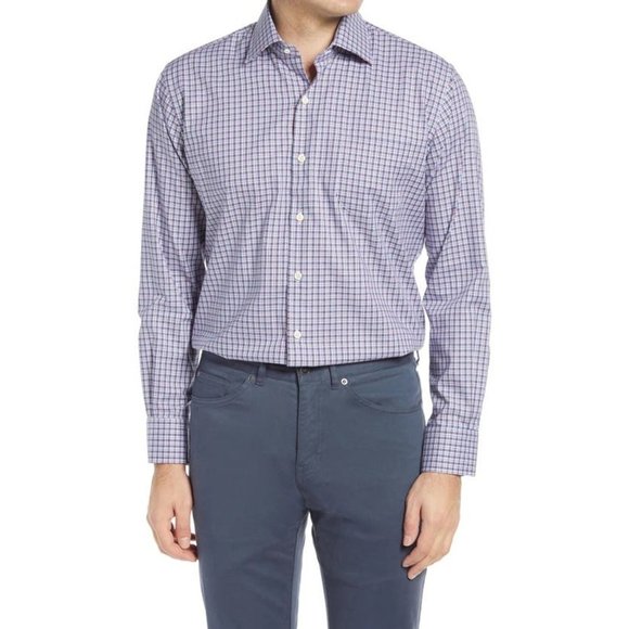 PETER MILLAR Crown Ease Check Stretch Button-up Shirt Blue Medium NWT - Picture 1 of 4